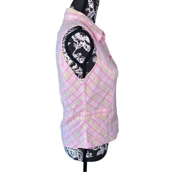 Baileys Point Plaid Button Up Tank Top Pastel Size Medium Summer Coastal Beach - Picture 4 of 9